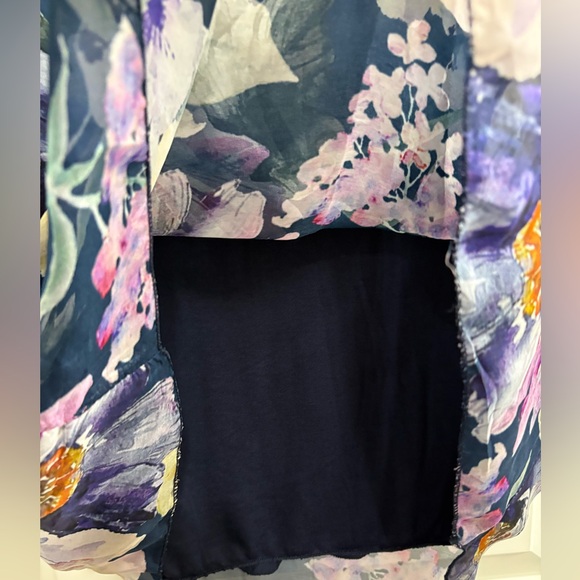 CHARLIE B Navy Floral Spring Sheer Chiffon Bell Sleeves Women’s Blouse - Picture 4 of 5